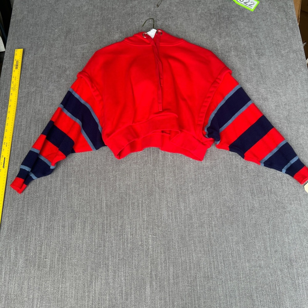Forever 21 Cropped Hoodie Womens S Red Striped Dolman Sleeve Athleisure Pullover